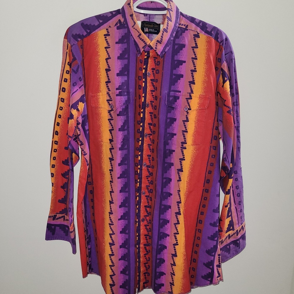 Vintage Panhandle Slim Aztec Western Shirt Mens L 16.5 x 34 Pearl Snap Cowboy
